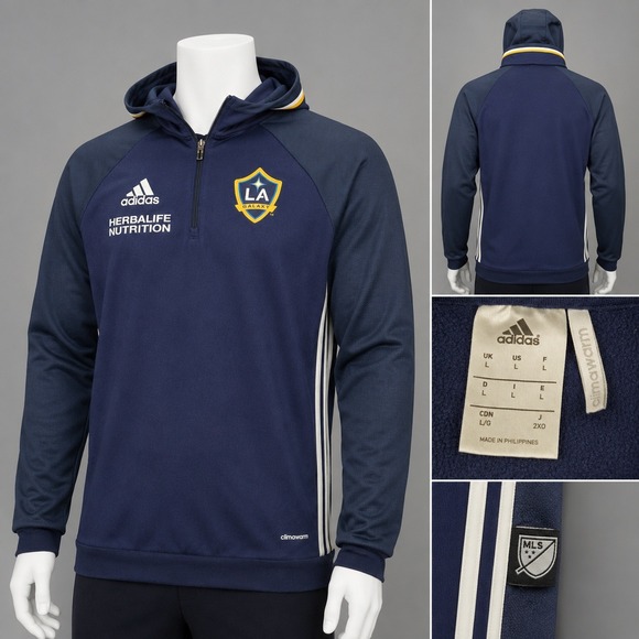 adidas Other - Adidas LA Galaxy Hoodie Mens Large Navy Blue Excellent Climawarm Quarter Zip MLS